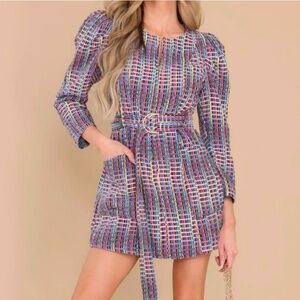 Queen of Sparkles Denim Tweed Dress Size L - NWOT